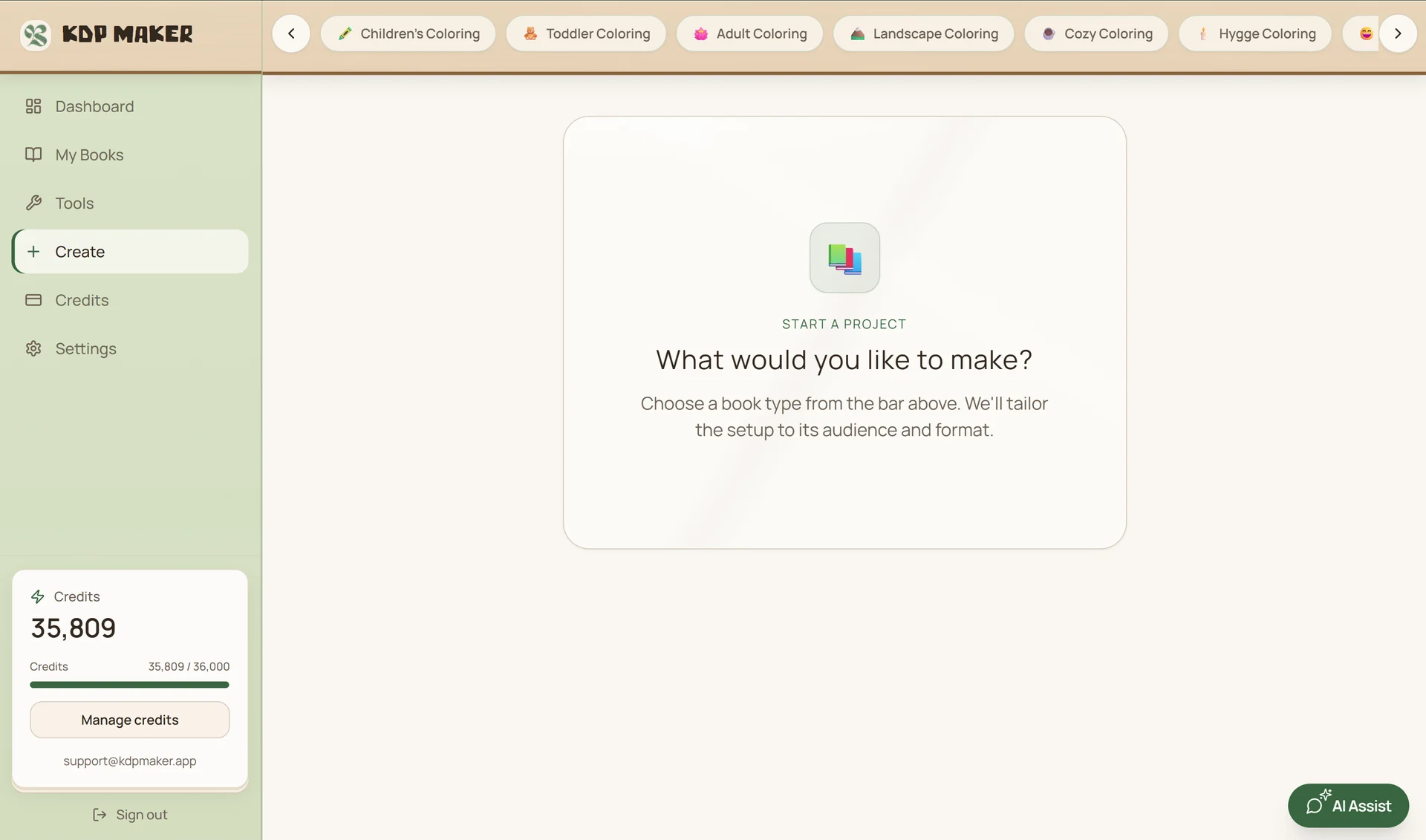 Book type choices in the KDP Maker Create workspace